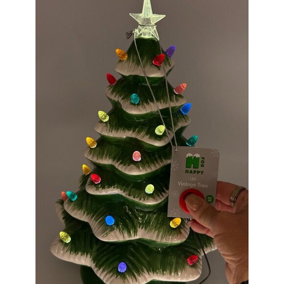 New Pre Lit Ceramic Christmas Tree Tabletop Decor 16" LED Lights Timer Nostalgic - Picture 3 of 9